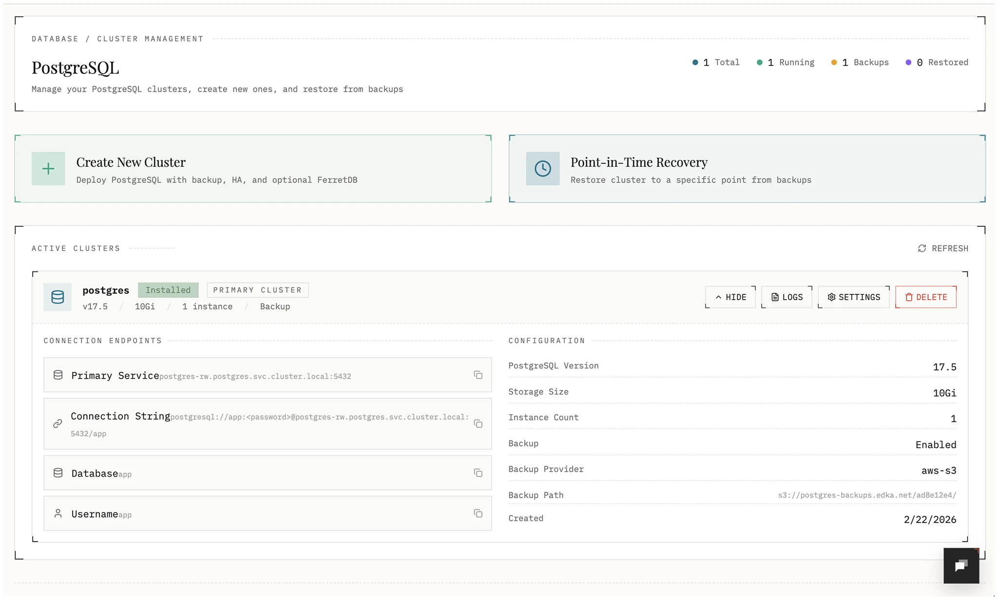 Provisioning a PostgreSQL database on an Edka cluster